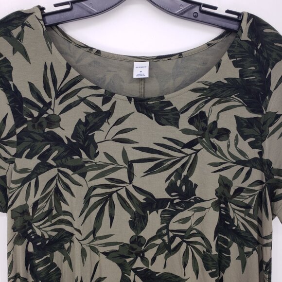 3/$25 Old Navy Tropical Palm Leaf Swing Dress M Short Sleeves A Line Olive Green - Picture 6 of 9